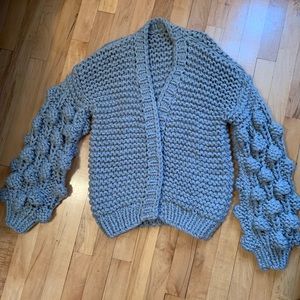 beautiful hand made boho bell sleeve/pom sweater